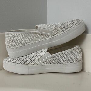 Steve Madden White Knit Slip-On Loafers